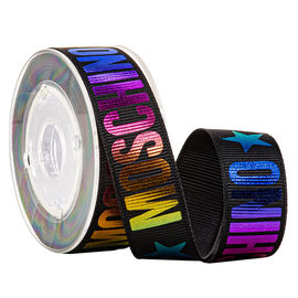 Le noir a imprimé l'or d'arc-en-ciel d'aluminium de ruban de gros-grain pour l'empaquetage de cadeaux